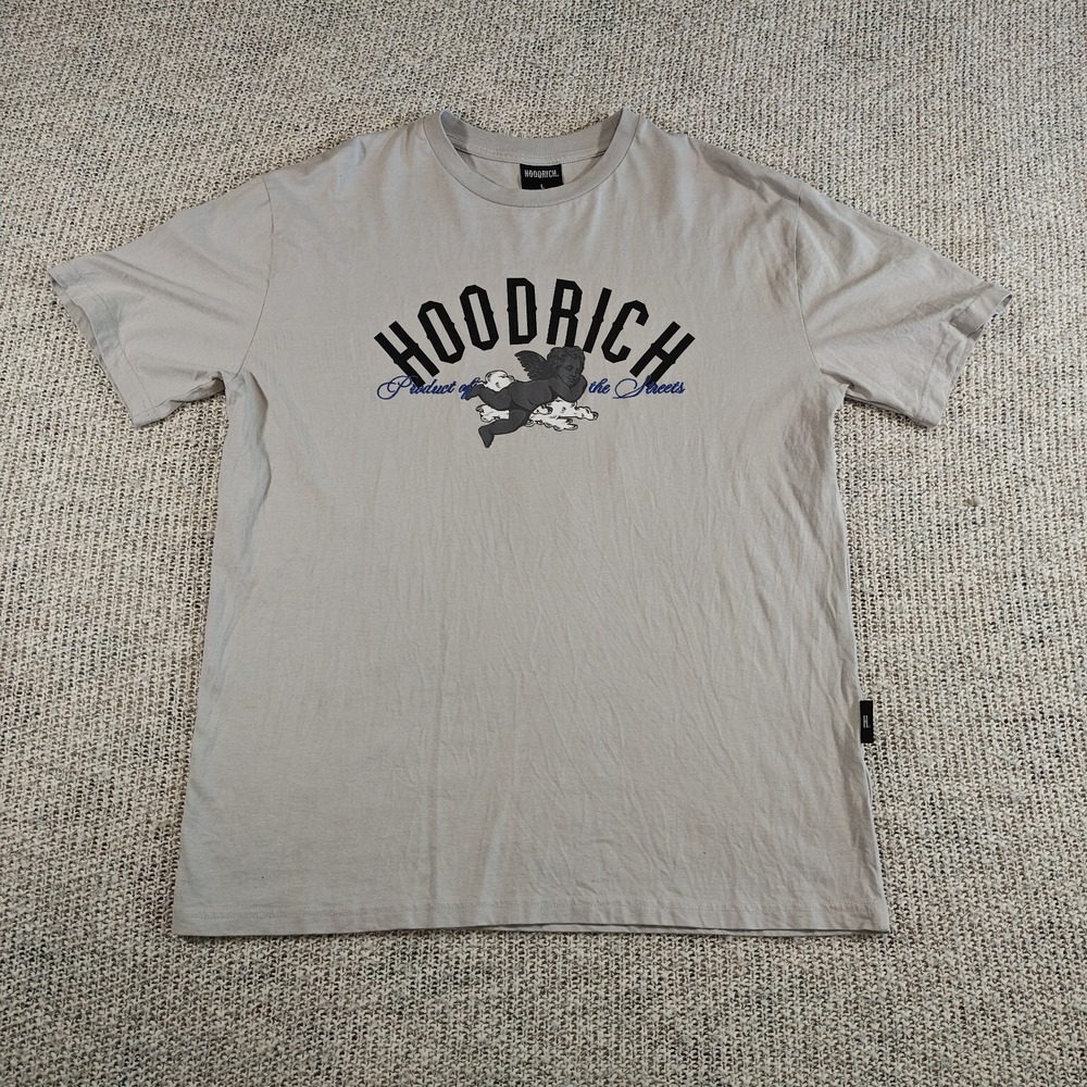 Y2K Hoodrich T-Shirt Men's L Gray Embroidered Product of the Streets Graphic Tee